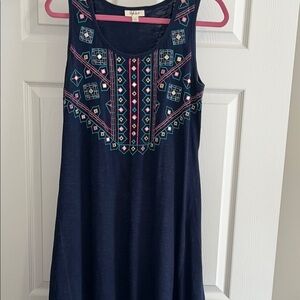 Style & Co. Navy Sundress with Colorful Embroidery Sleeveless Size Medium